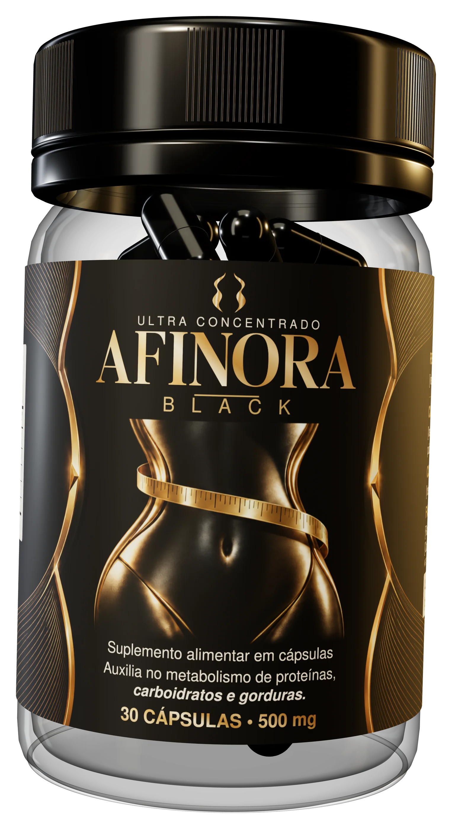 Pote Afinora Black com o rótulo atualizado em preto e dourado